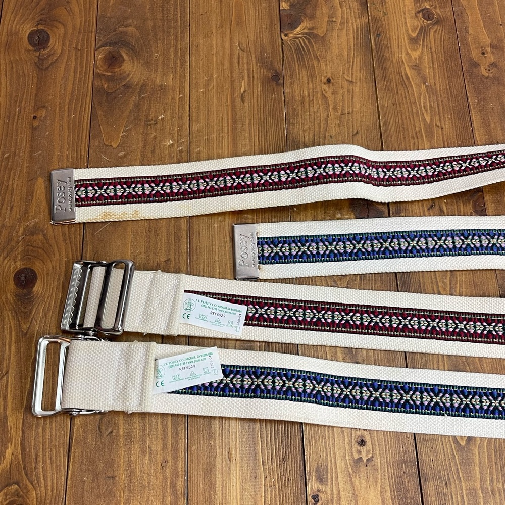 Posey Gait Belts 2 cream colored belts with woven ribbon design